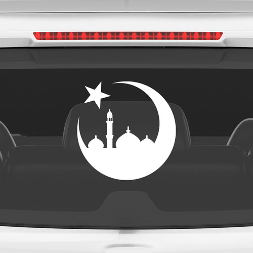Islamic Crescent Moon Mosque Car Sticker – Muslim Faith Vinyl Decal for Cars & Bikes | Waterproof Mosque Skyline Sticker