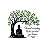 Buddha Meditation Tree Wall Sticker with Mindfulness Quote for Home Decor
