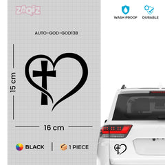 Christian Heart Cross Car Sticker – Jesus Faith Vinyl Decal for Cars & Bikes | Waterproof Religious Sticker