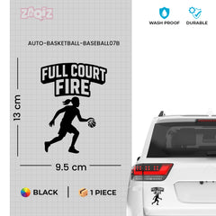 Full Court Fire Basketball Car Window Sticker | Sports Vinyl Decal for Cars & Laptops