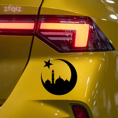 Islamic Crescent Moon Mosque Car Sticker – Muslim Faith Vinyl Decal for Cars & Bikes | Waterproof Mosque Skyline Sticker