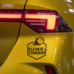 Elevate & Conquer Basketball Car Window Sticker | Motivational Sports Vinyl Decal