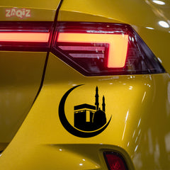 Kaaba Crescent Moon Car Sticker – Islamic Mecca & Mosque Vinyl Decal for Cars & Bikes | Waterproof Muslim Faith Sticker