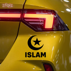 Islam Crescent Moon Star Car Sticker – Muslim Faith Vinyl Decal with ISLAM Text | Waterproof Islamic Symbol Sticker