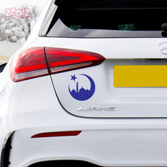 Islamic Crescent Moon Mosque Car Sticker – Muslim Faith Vinyl Decal for Cars & Bikes | Waterproof Mosque Skyline Sticker