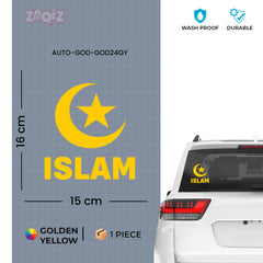 Islam Crescent Moon Star Car Sticker – Muslim Faith Vinyl Decal with ISLAM Text | Waterproof Islamic Symbol Sticker