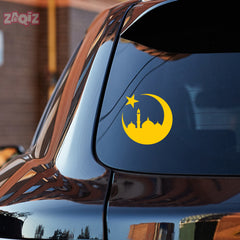 Islamic Crescent Moon Mosque Car Sticker – Muslim Faith Vinyl Decal for Cars & Bikes | Waterproof Mosque Skyline Sticker