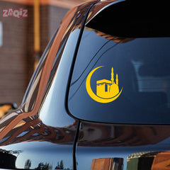 Kaaba Crescent Moon Car Sticker – Islamic Mecca & Mosque Vinyl Decal for Cars & Bikes | Waterproof Muslim Faith Sticker