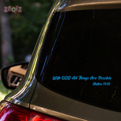 With God All Things Are Possible Christian Vinyl Sticker – Matthew 19:26 Car Decal
