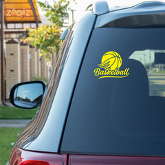 Basketball Script Logo Car Window Sticker | Stylish Sports Vinyl Decal for Cars & Laptops