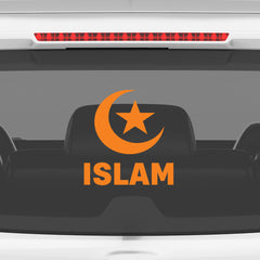 Islam Crescent Moon Star Car Sticker – Muslim Faith Vinyl Decal with ISLAM Text | Waterproof Islamic Symbol Sticker