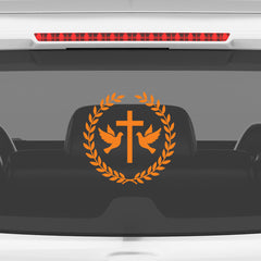 Christian Cross Dove Car Sticker – Double Dove Peace & Faith Vinyl Decal | Waterproof Religious Car & Bike Sticker