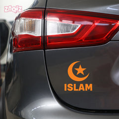 Islam Crescent Moon Star Car Sticker – Muslim Faith Vinyl Decal with ISLAM Text | Waterproof Islamic Symbol Sticker