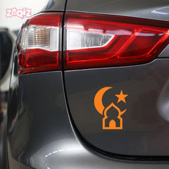 Islamic Mosque Car Sticker – Crescent Moon & Star Vinyl Decal for Cars & Bikes | Waterproof Muslim Faith Sticker