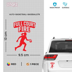 Full Court Fire Basketball Car Window Sticker | Sports Vinyl Decal for Cars & Laptops