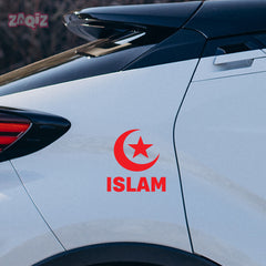 Islam Crescent Moon Star Car Sticker – Muslim Faith Vinyl Decal with ISLAM Text | Waterproof Islamic Symbol Sticker