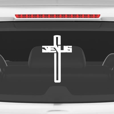 Jesus Cross Car Sticker – Modern Jesus Text Cross Vinyl Decal for Cars & Bikes | Waterproof Christian Faith Sticker