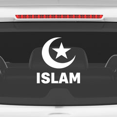 Islam Crescent Moon Star Car Sticker – Muslim Faith Vinyl Decal with ISLAM Text | Waterproof Islamic Symbol Sticker