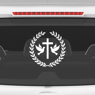 Christian Cross Dove Car Sticker – Double Dove Peace & Faith Vinyl Decal | Waterproof Religious Car & Bike Sticker