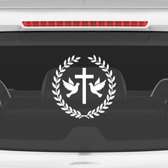 Christian Cross Dove Car Sticker – Double Dove Peace & Faith Vinyl Decal | Waterproof Religious Car & Bike Sticker