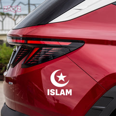 Islam Crescent Moon Star Car Sticker – Muslim Faith Vinyl Decal with ISLAM Text | Waterproof Islamic Symbol Sticker