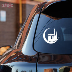 Kaaba Crescent Moon Car Sticker – Islamic Mecca & Mosque Vinyl Decal for Cars & Bikes | Waterproof Muslim Faith Sticker
