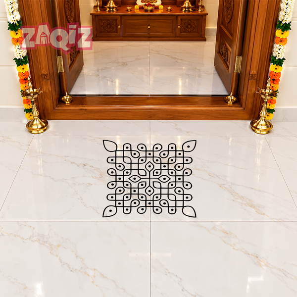Sacred Square Kolam Vinyl Sticker for Elegant Home Floor Decoration