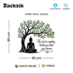 Buddha Meditation Tree Wall Sticker with Mindfulness Quote for Home Decor