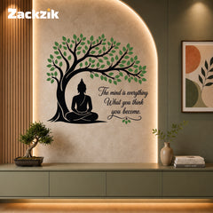 Buddha Meditation Tree Wall Sticker with Mindfulness Quote for Home Decor