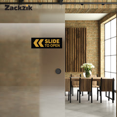 Slide To Open Door Sign Vinyl Sticker with Direction Arrow – Waterproof Self Adhesive for Glass, Office & Shop Doors