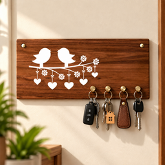 Love Birds and Hearts Decorative Wall Key Rack for Home