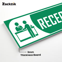 Zackzik Reception Sign Boards – Clear Vinyl Sign for Office, Hotel & Front Desk Direction