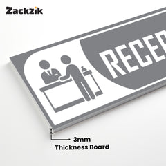 Zackzik Reception Sign Boards – Clear Vinyl Sign for Office, Hotel & Front Desk Direction