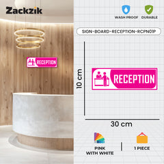 Zackzik Reception Sign Boards – Clear Vinyl Sign for Office, Hotel & Front Desk Direction
