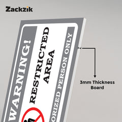 Zaqiz Restricted Area Sign Boards – Bold Warning Sign for Offices, Factories & Warehouse