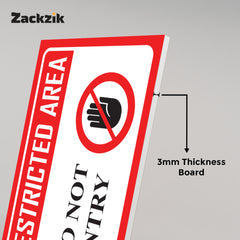 Zaqiz Restricted Area Sign Boards – Bold Warning Sign for Offices, Factories & Warehouses