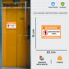 Zaqiz Restricted Area Sign Boards – Bold Warning Sign for Offices, Factories & Warehouse