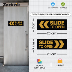 Slide To Open Door Sign Vinyl Sticker with Direction Arrow – Waterproof Self Adhesive for Glass, Office & Shop Doors