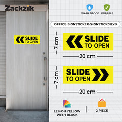 Slide To Open Door Sign Vinyl Sticker with Direction Arrow – Waterproof Self Adhesive for Glass, Office & Shop Doors