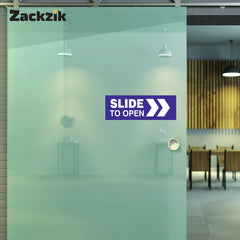 Slide To Open Door Sign Vinyl Sticker with Direction Arrow – Waterproof Self Adhesive for Glass, Office & Shop Doors