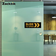 Slide To Open Door Sign Vinyl Sticker with Direction Arrow – Waterproof Self Adhesive for Glass, Office & Shop Doors