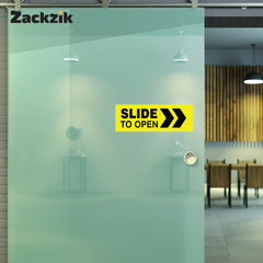 Slide To Open Door Sign Vinyl Sticker with Direction Arrow – Waterproof Self Adhesive for Glass, Office & Shop Doors