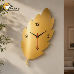 Golden Leaf Acrylic Wall Clock for Elegant Home Decor