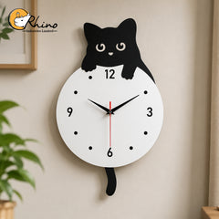 Cute Cat Acrylic Wall Clock for Modern Home Decor