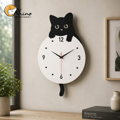 Cute Cat Acrylic Wall Clock for Modern Home Decor