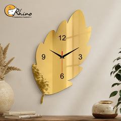 Golden Leaf Acrylic Wall Clock for Elegant Home Decor