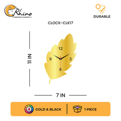 Golden Leaf Acrylic Wall Clock for Elegant Home Decor